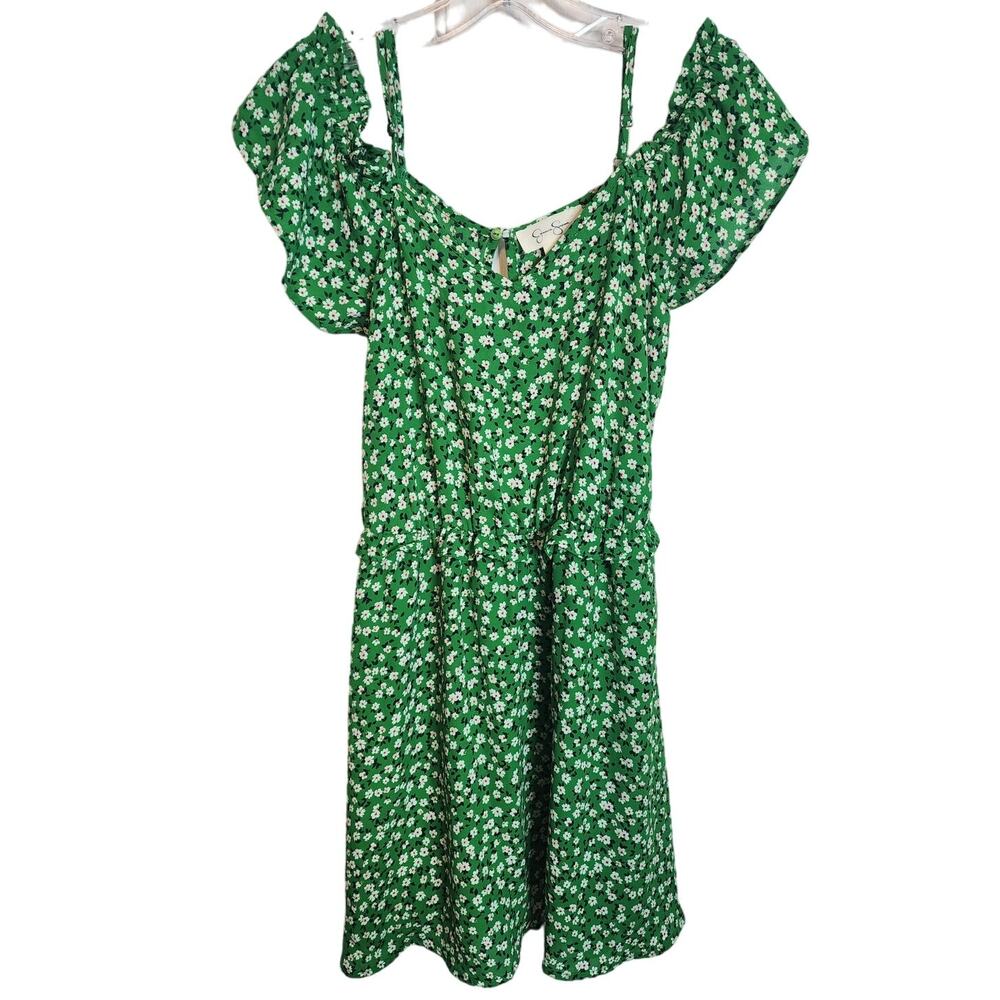 Jessica Simpson Green Floral Cold Shoulder Dress, XS